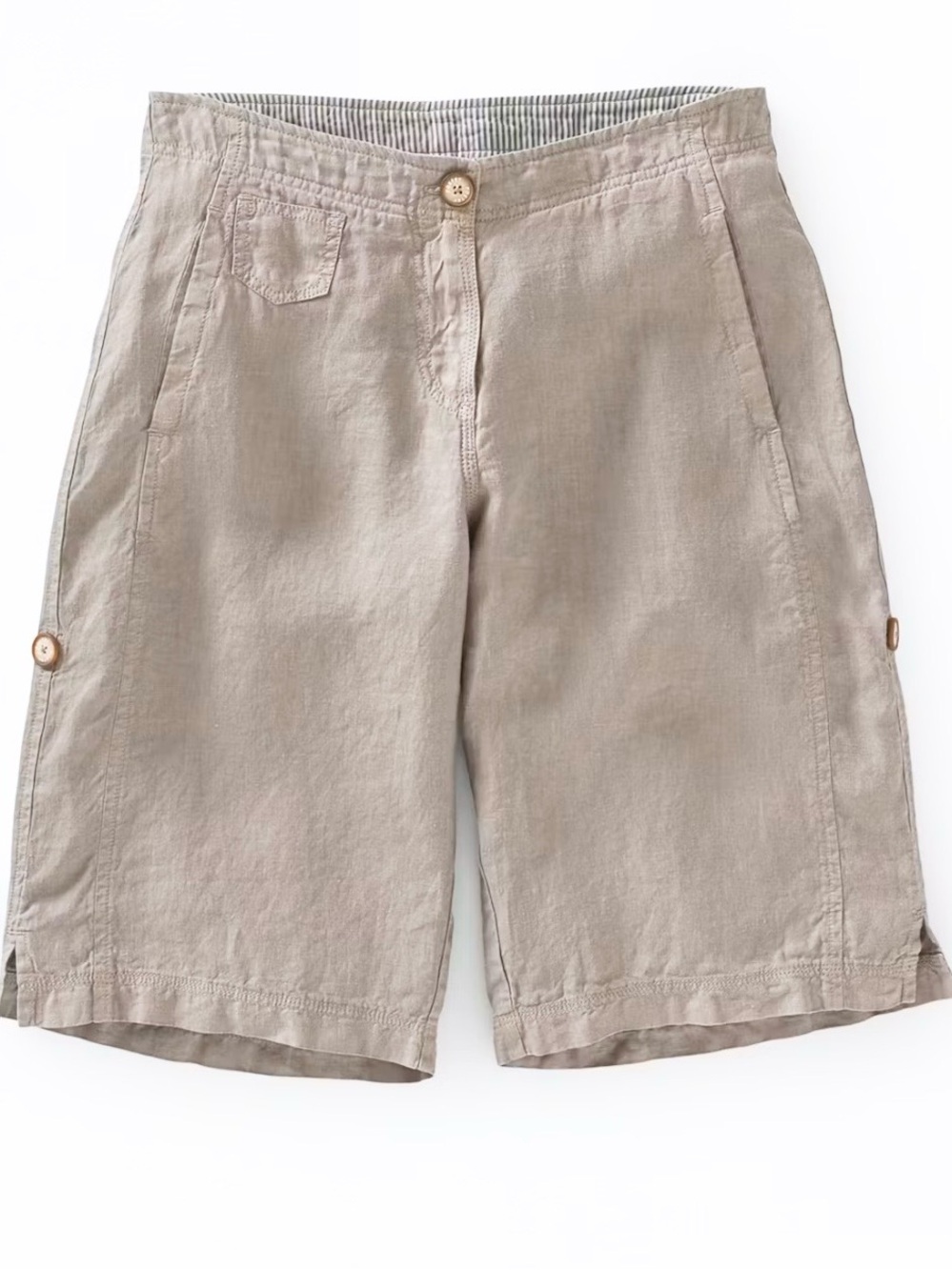 POETRY Light Gray Linen Roll-Cuff Bermudas
